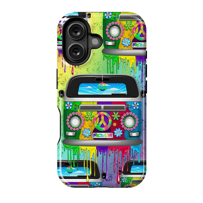 iPhone 16 StrongFit Hippie Van Dripping Rainbow Paint by BluedarkArt