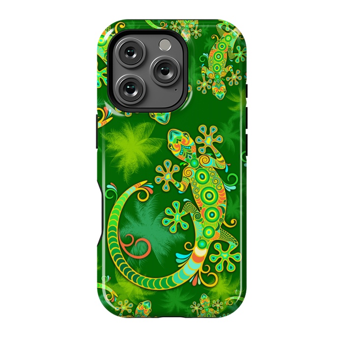 iPhone 16 Pro StrongFit Gecko Lizard Colorful Tattoo Style by BluedarkArt