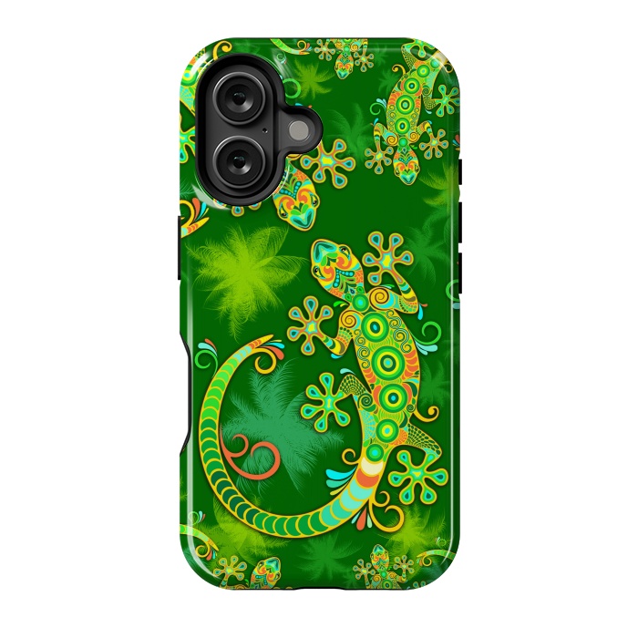 iPhone 16 StrongFit Gecko Lizard Colorful Tattoo Style by BluedarkArt