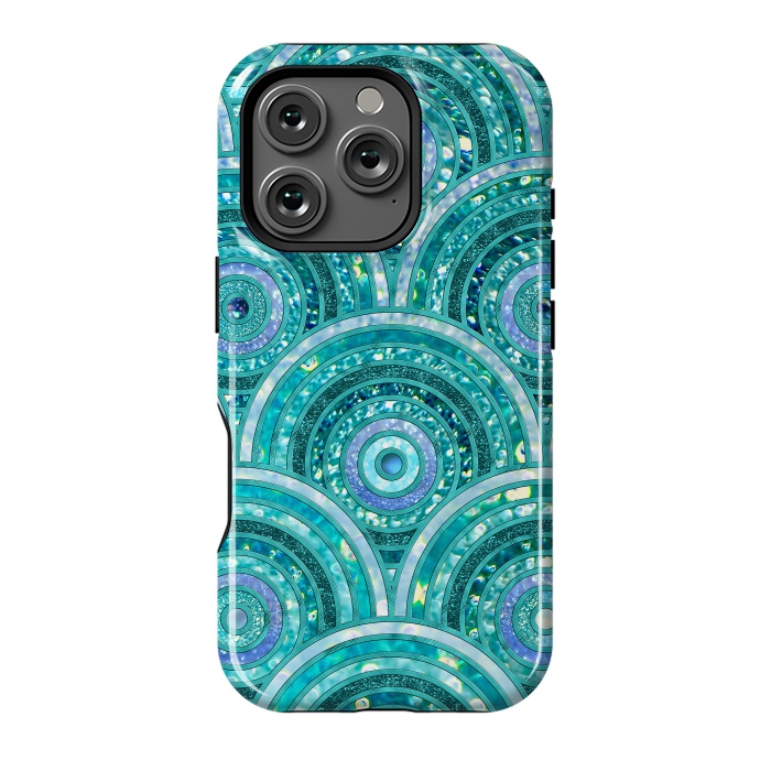 iPhone 16 Pro StrongFit Blue Silver Circles and Dots Glitter  Pattern by  Utart