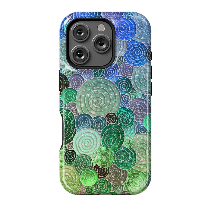 iPhone 16 Pro StrongFit Green and Blue Circles and Polka Dots pattern by  Utart