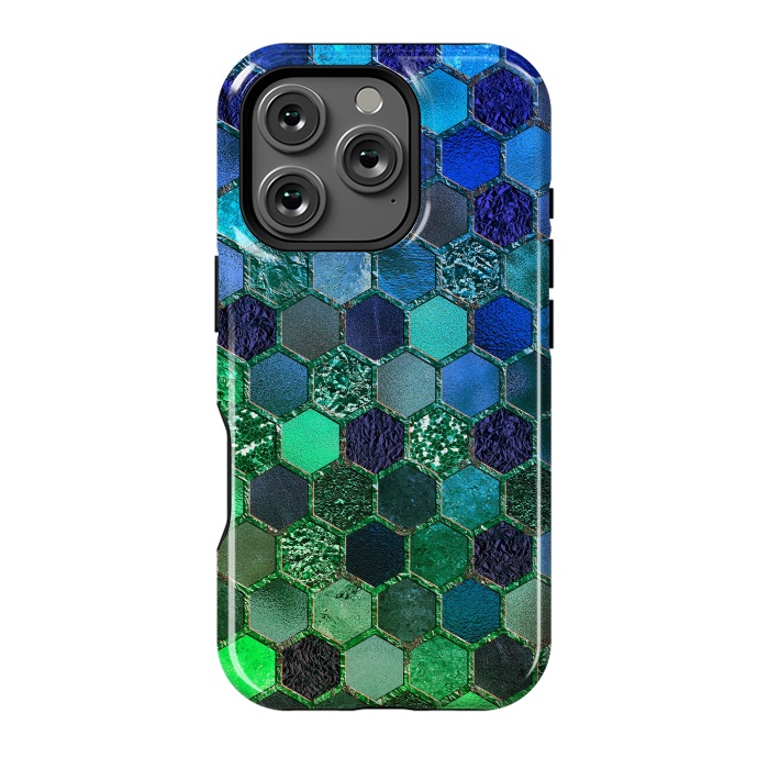 iPhone 16 Pro StrongFit Green and Blue Metalic Honeycomb Pattern by  Utart