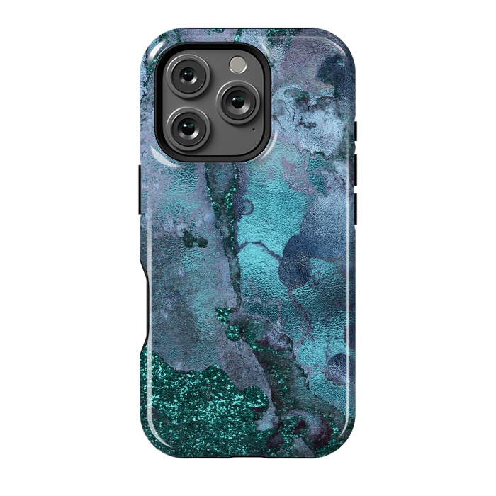 iPhone 16 Pro StrongFit Blue and Teal Ink Glitter Marble by  Utart