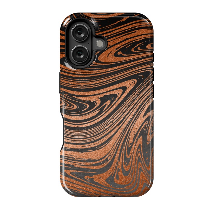 iPhone 16 StrongFit Copper Black Faux Marble 2 by Andrea Haase