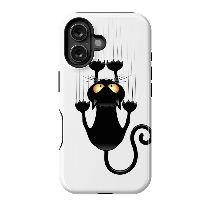 iPhone 16 StrongFit Fun Cat Cartoon Scratching Wall by BluedarkArt