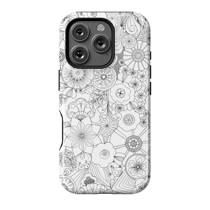 iPhone 16 Pro StrongFit 70s Blooms in Black and White by Paula Ohreen