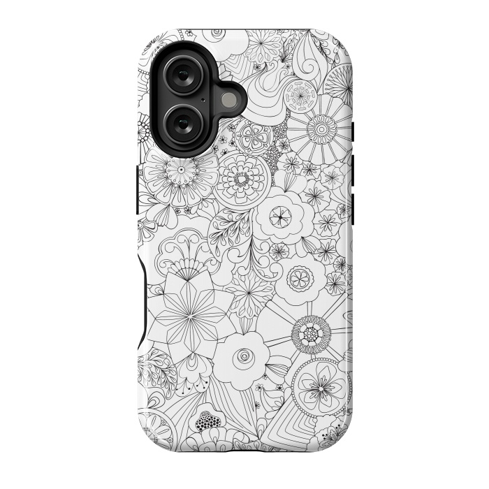 iPhone 16 StrongFit 70s Blooms in Black and White by Paula Ohreen