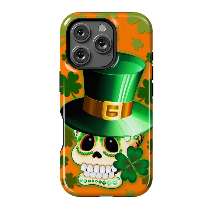 iPhone 16 Pro StrongFit St Patrick Lucky Irish Skull Cartoon  by BluedarkArt