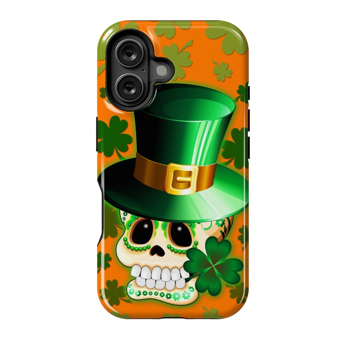 iPhone 16 StrongFit St Patrick Lucky Irish Skull Cartoon  by BluedarkArt