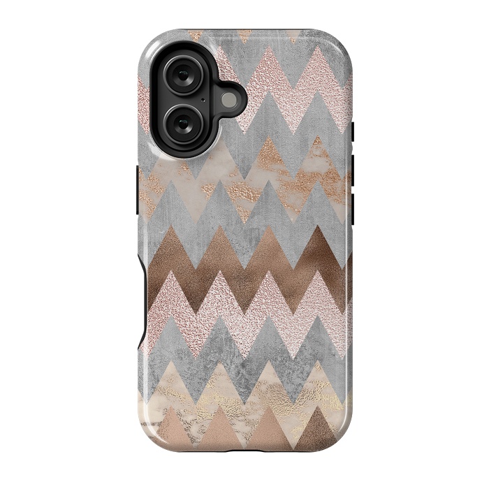 iPhone 16 StrongFit Rose Gold Marble Chevron by  Utart