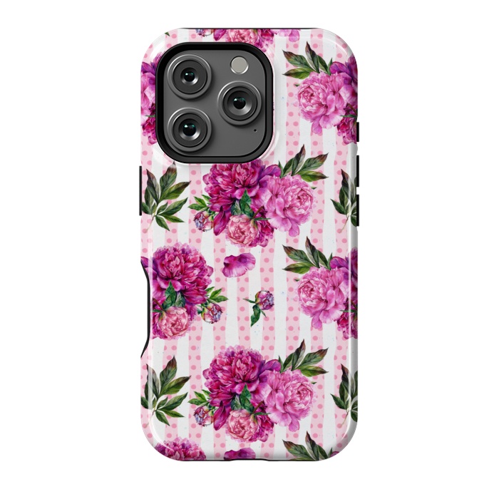 iPhone 16 Pro StrongFit Stripes and Peonies  by  Utart