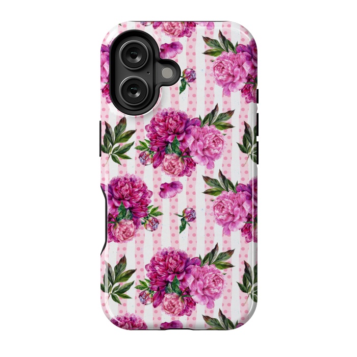 iPhone 16 StrongFit Stripes and Peonies  by  Utart