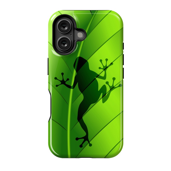 iPhone 16 StrongFit Frog Shape on Green Leaf by BluedarkArt