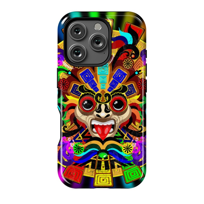 iPhone 16 Pro StrongFit Aztec Warrior Mask Rainbow Colors by BluedarkArt