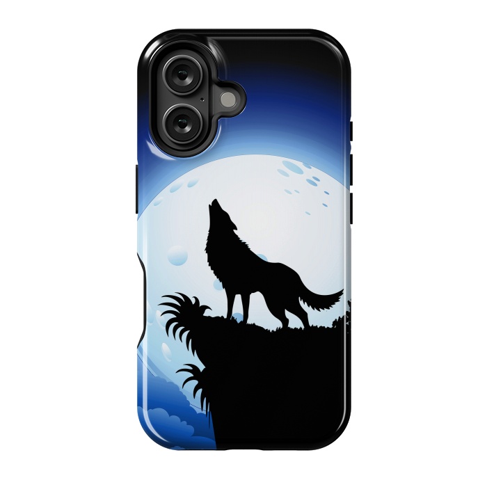 iPhone 16 StrongFit Wolf Howling at Blue Moon by BluedarkArt