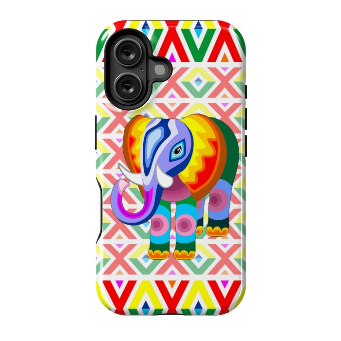 iPhone 16 StrongFit Elephant Rainbow Colors Patchwork by BluedarkArt