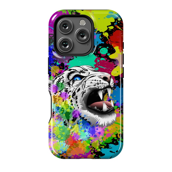 iPhone 16 Pro StrongFit Leopard Psychedelic Paint Splats by BluedarkArt