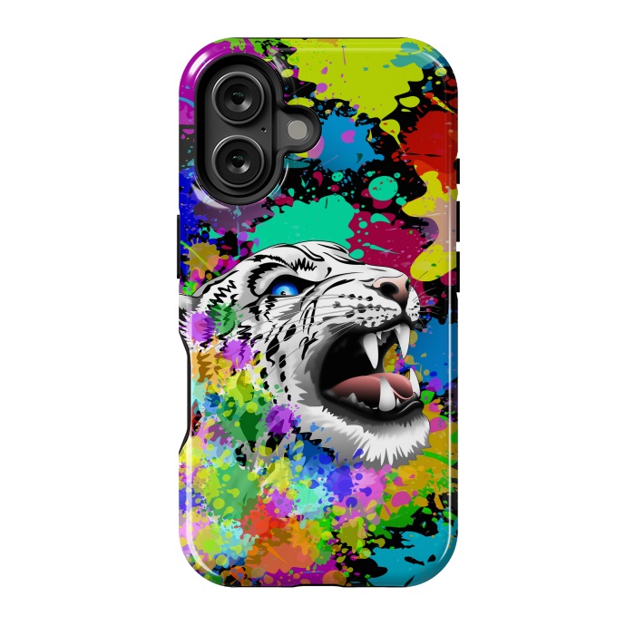 iPhone 16 StrongFit Leopard Psychedelic Paint Splats by BluedarkArt