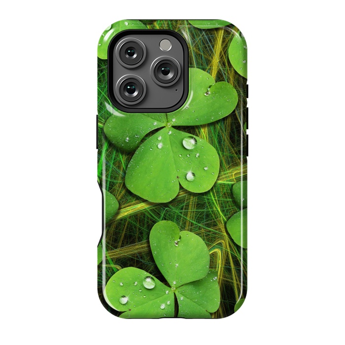 iPhone 16 Pro StrongFit Shamrocks St Patrick with Dew Drops by BluedarkArt