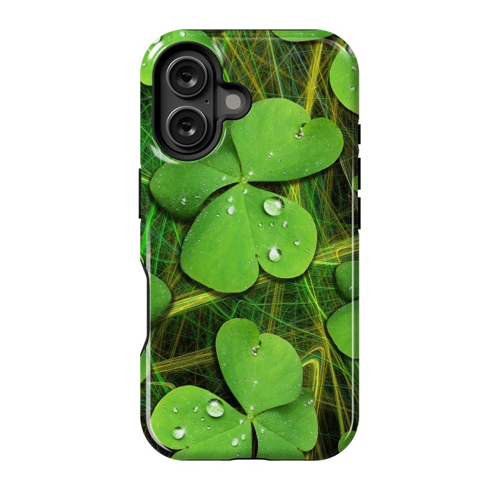 iPhone 16 StrongFit Shamrocks St Patrick with Dew Drops by BluedarkArt