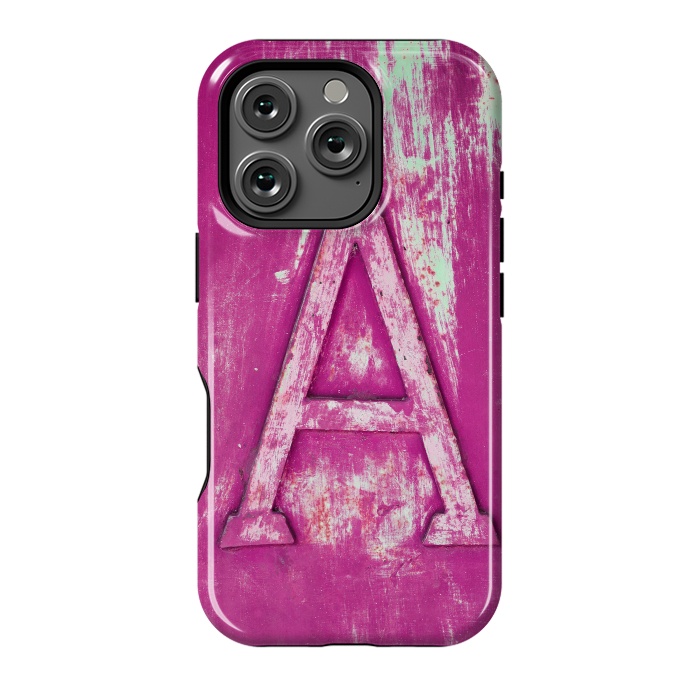 iPhone 16 Pro StrongFit Grunge Style Pink Letter A by Andrea Haase