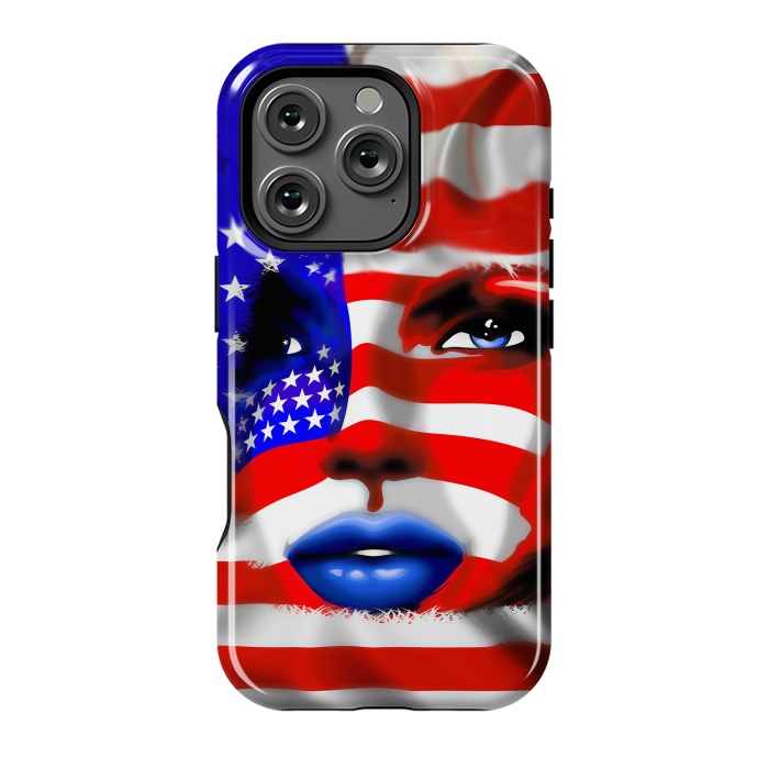 iPhone 16 Pro StrongFit Usa Flag on Girl's Face by BluedarkArt