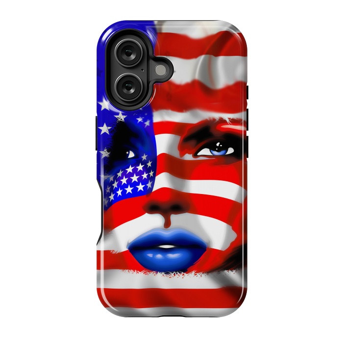 iPhone 16 StrongFit Usa Flag on Girl's Face by BluedarkArt