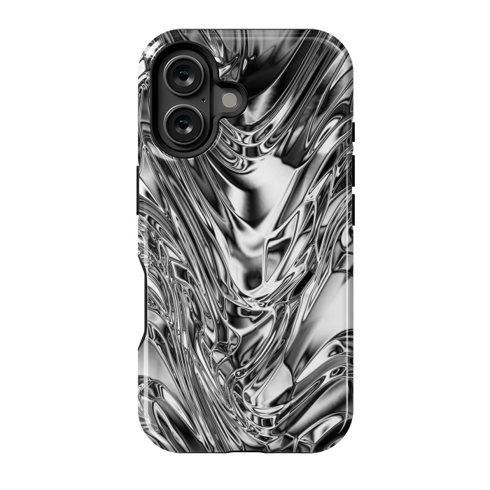 iPhone 16 StrongFit Silver Aluminium Molten Metal Digital Texture by BluedarkArt