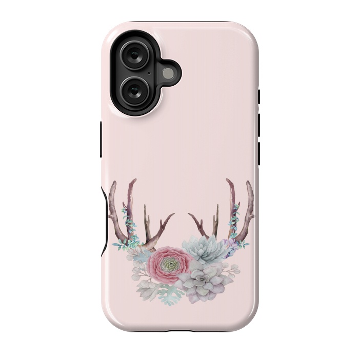 iPhone 16 StrongFit Bohomian Art- Antlers Flowers and Cactus by  Utart