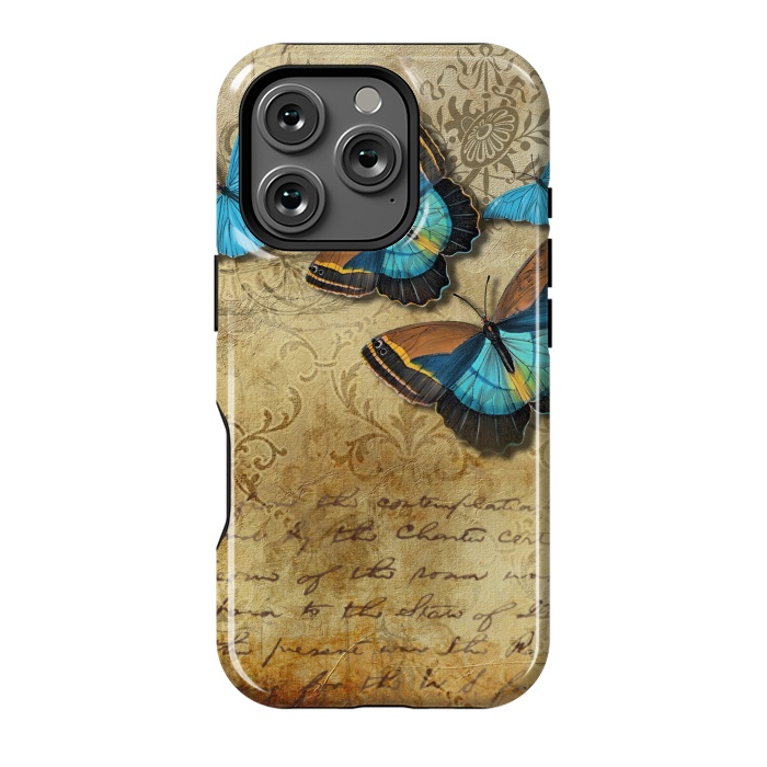 iPhone 16 Pro StrongFit Blue Butterfly Vintage Collage by Andrea Haase