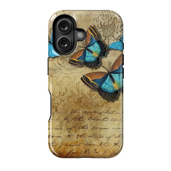 iPhone 16 StrongFit Blue Butterfly Vintage Collage by Andrea Haase