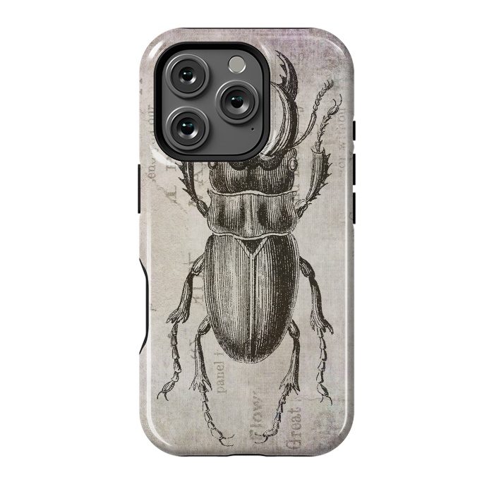 iPhone 16 Pro StrongFit Stag Beetle Vintage Mixed Media Art by Andrea Haase