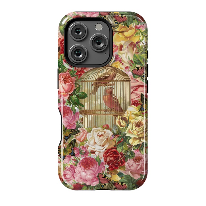 iPhone 16 Pro StrongFit Vintage Bird Cage and Flowers by Andrea Haase