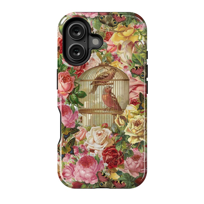 iPhone 16 StrongFit Vintage Bird Cage and Flowers by Andrea Haase