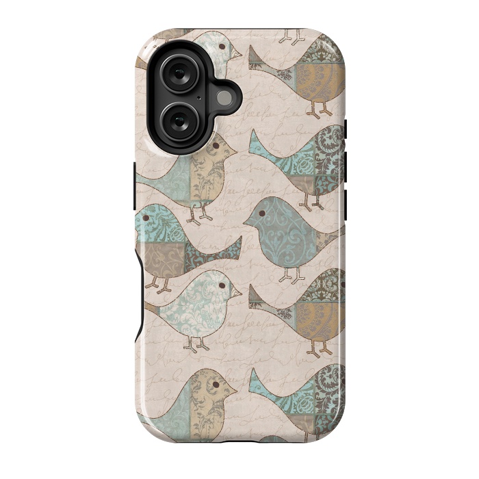 iPhone 16 StrongFit Cute Patchwork Birds by Andrea Haase