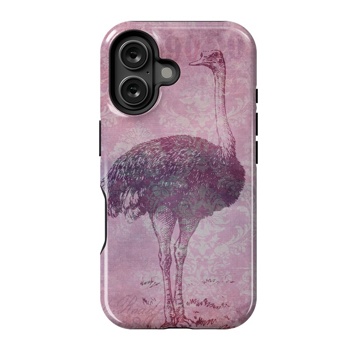 iPhone 16 StrongFit Vintage Pink Ostrich Art by Andrea Haase