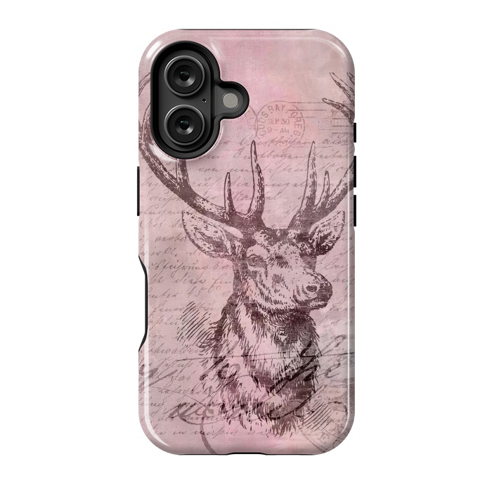 iPhone 16 StrongFit Vintage Deer Pastel Pink by Andrea Haase