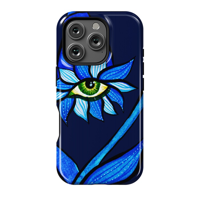 iPhone 16 Pro StrongFit Blue Staring Creepy Eye Flower by Boriana Giormova