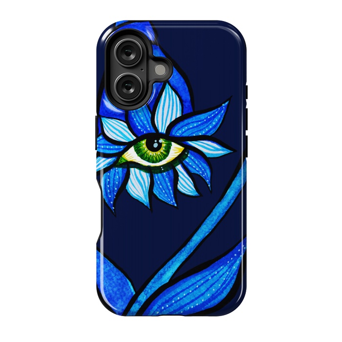 iPhone 16 StrongFit Blue Staring Creepy Eye Flower by Boriana Giormova