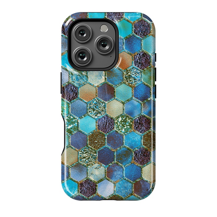 iPhone 16 Pro StrongFit Multicolor Blue Metal Honeycomb Pattern by  Utart