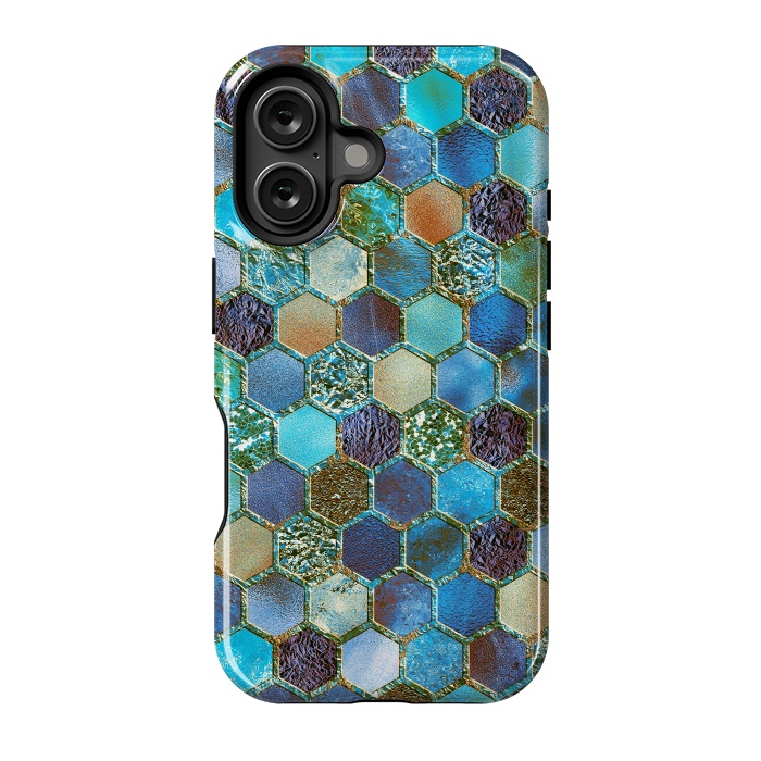 iPhone 16 StrongFit Multicolor Blue Metal Honeycomb Pattern by  Utart