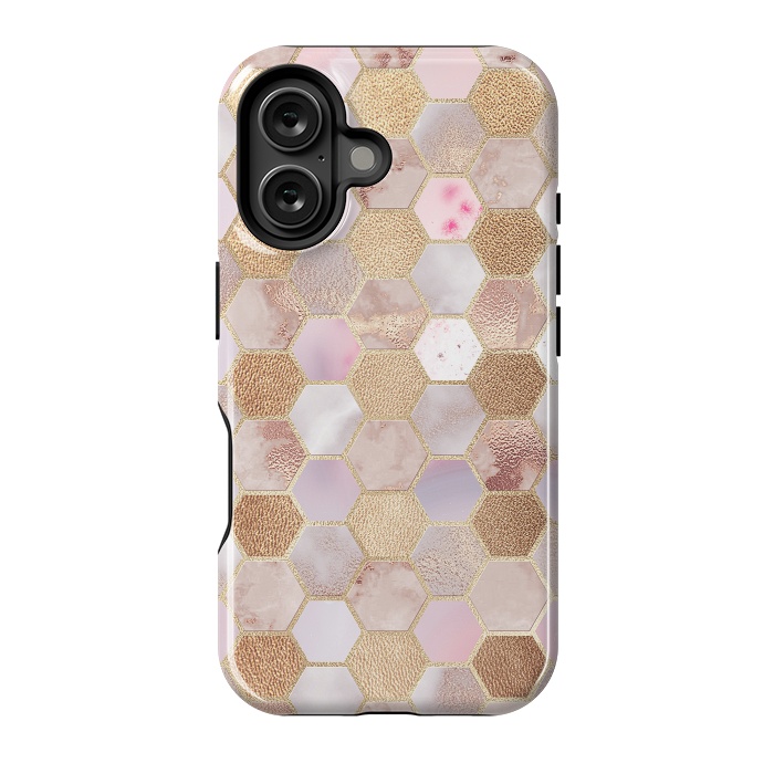 iPhone 16 StrongFit Rose Gold Copper Honeycomb Pattern by  Utart