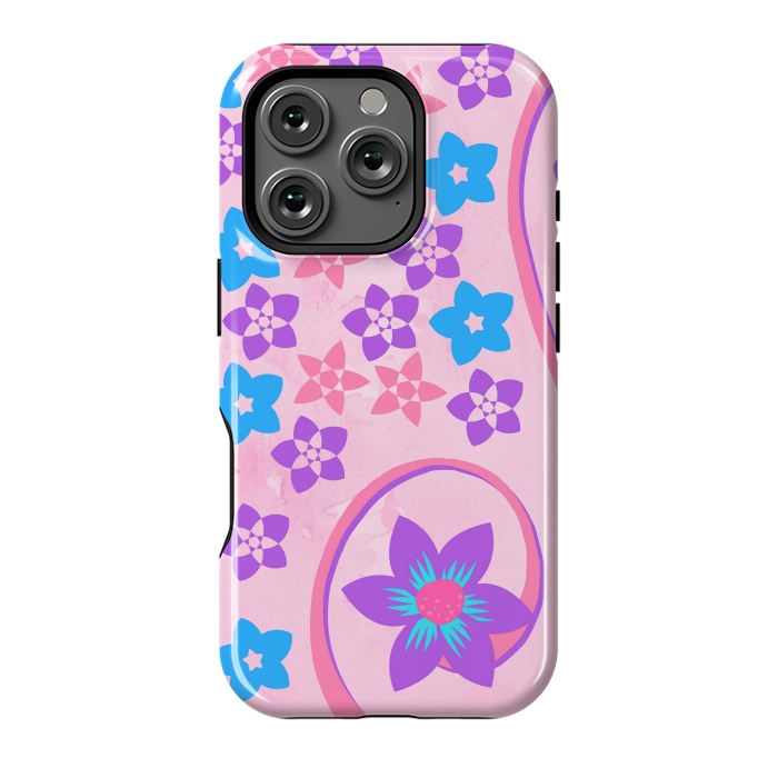 iPhone 16 Pro StrongFit pink blue flower pattern by MALLIKA