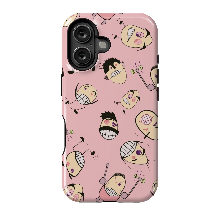 iPhone 16 StrongFit Egg Heads on Pink by Paula Ohreen