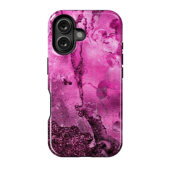 iPhone 16 StrongFit Purple and Pink Glittering Ink Marble by  Utart