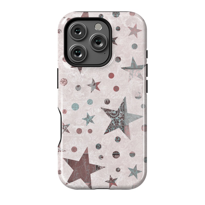 iPhone 16 Pro StrongFit Pink Teal Patchwork Star Pattern by Andrea Haase