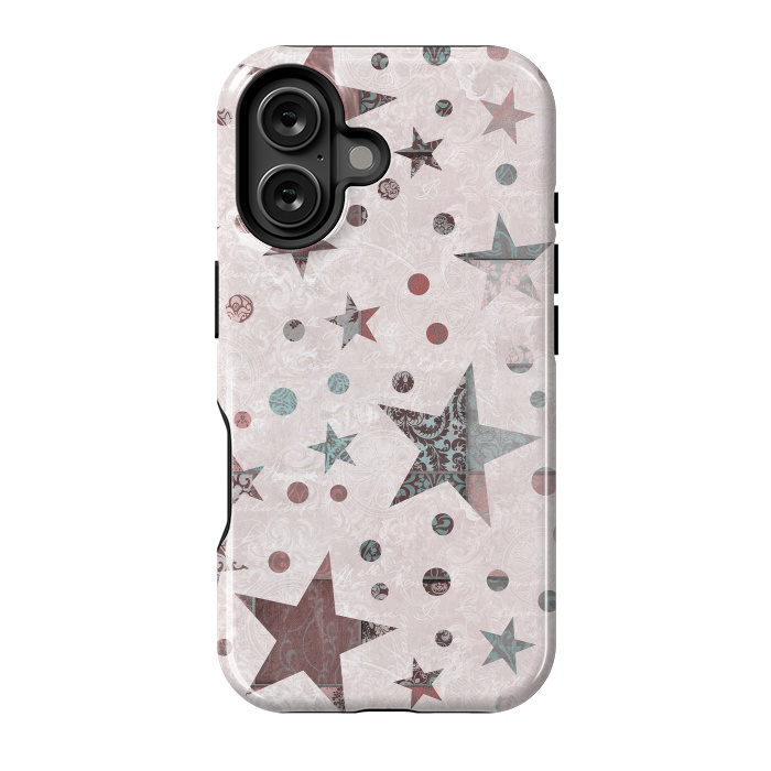 iPhone 16 StrongFit Pink Teal Patchwork Star Pattern by Andrea Haase