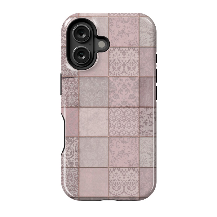 iPhone 16 StrongFit Nostalgic Patchwork Tiles Soft Pink by Andrea Haase