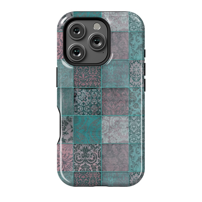 iPhone 16 Pro StrongFit Vintage Teal Patchwork by Andrea Haase