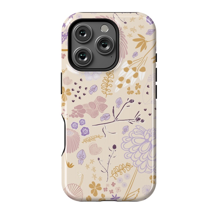 iPhone 16 Pro StrongFit Field of Flowers in Pink, Purple and Mustard by Paula Ohreen